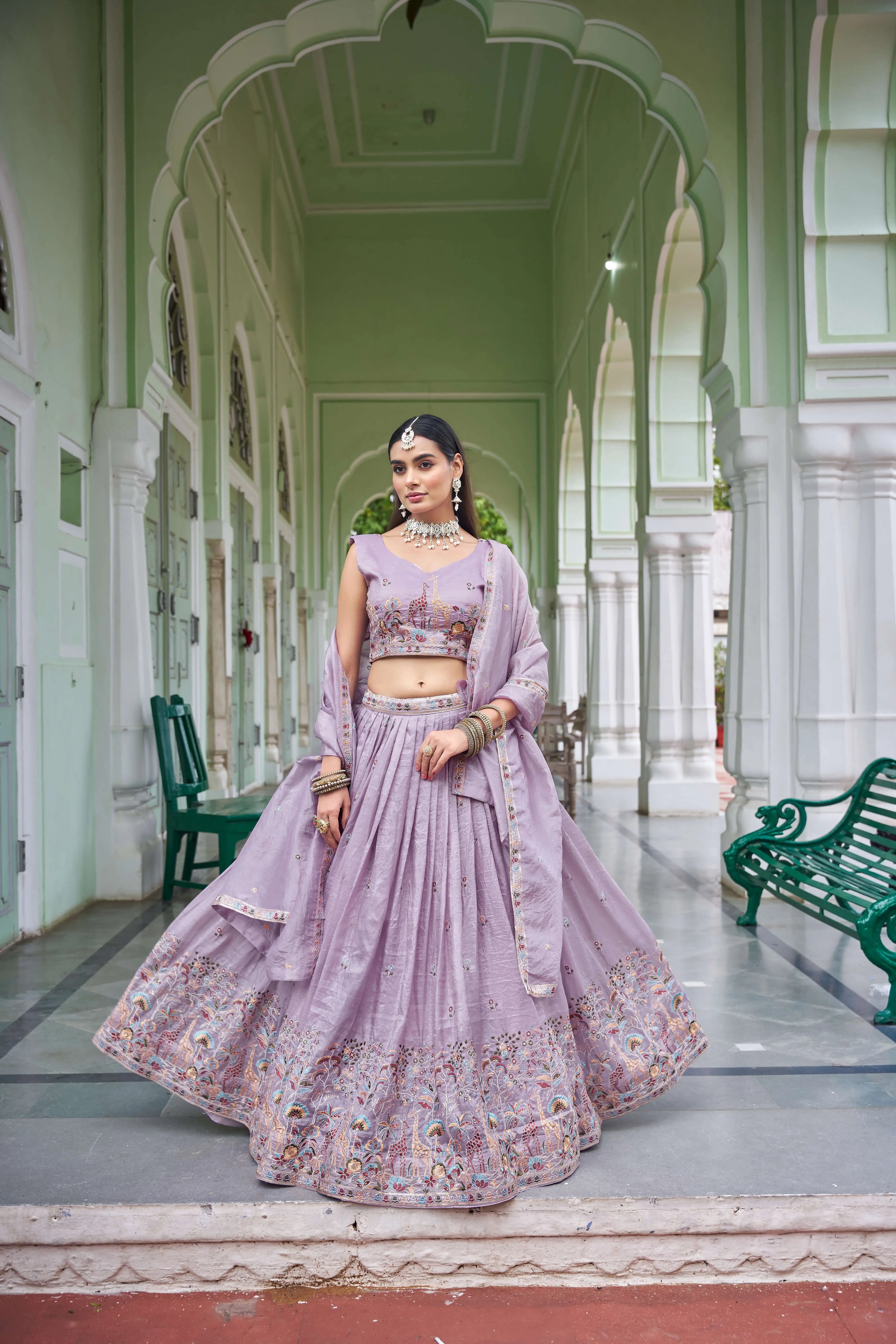 Lilac Heavy Embroidered Lehenga Set