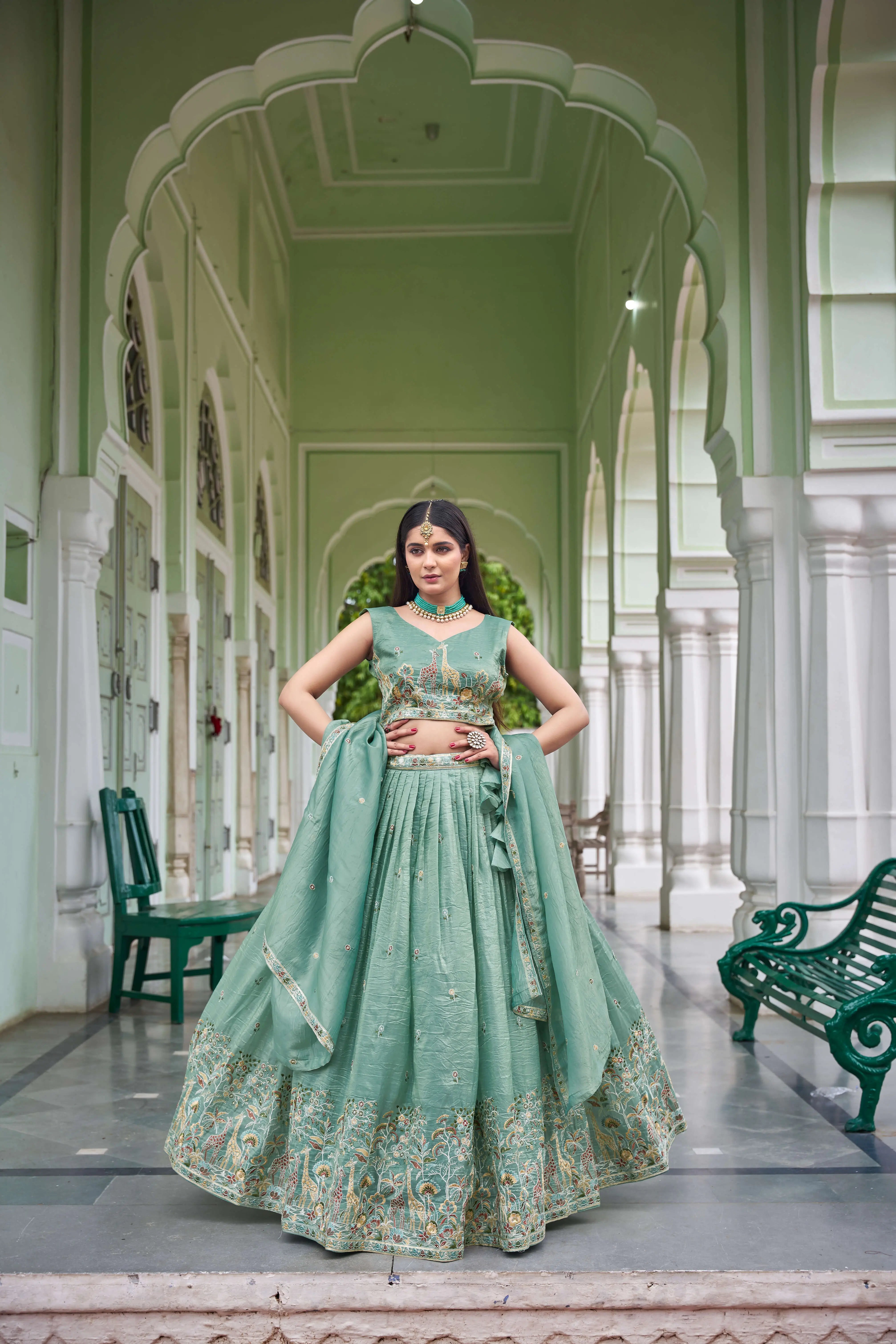 Sea Green Heavy Embroidered Lehenga Set