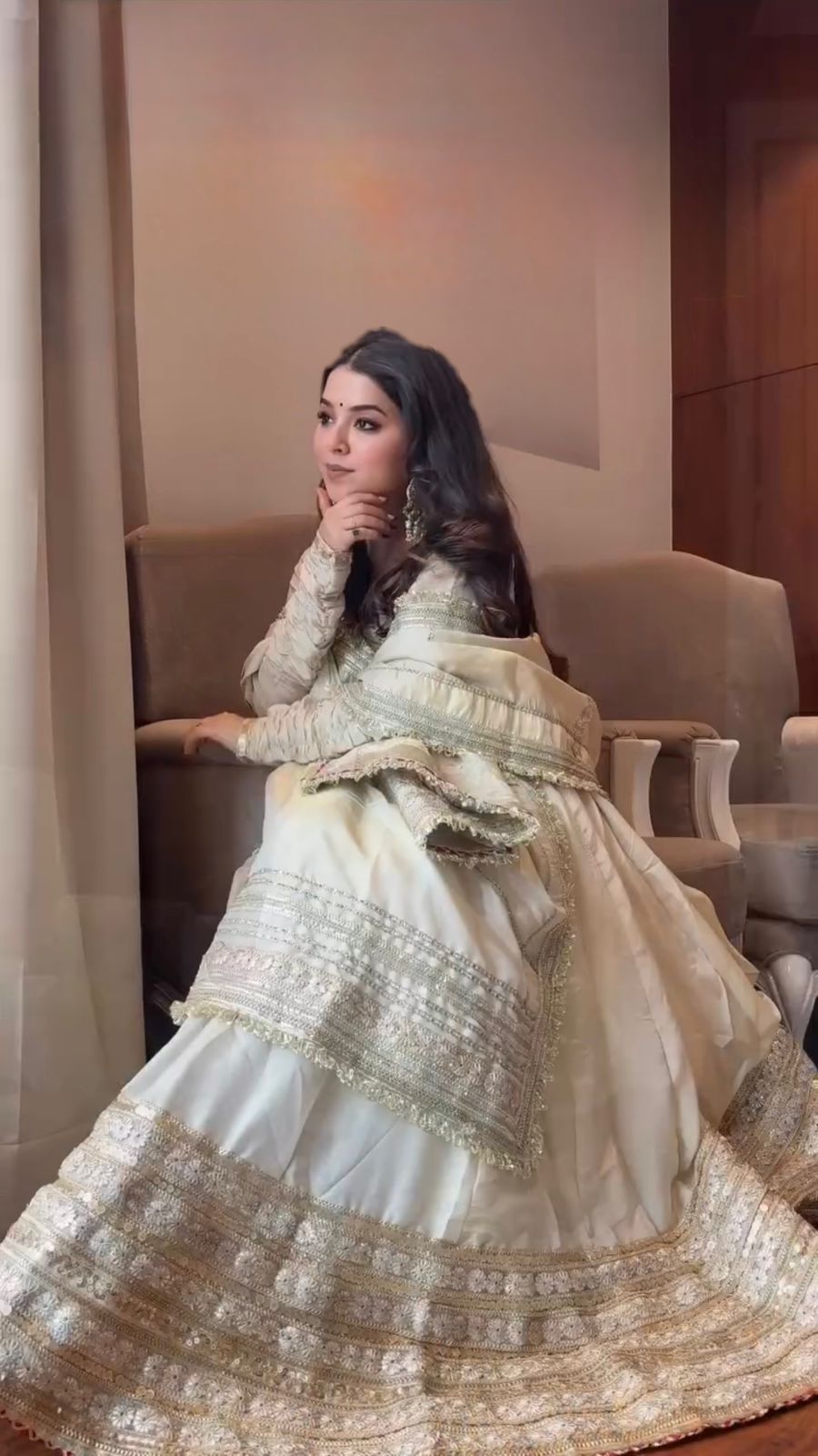 Off White Chinon Silk Embroidered Gown Set