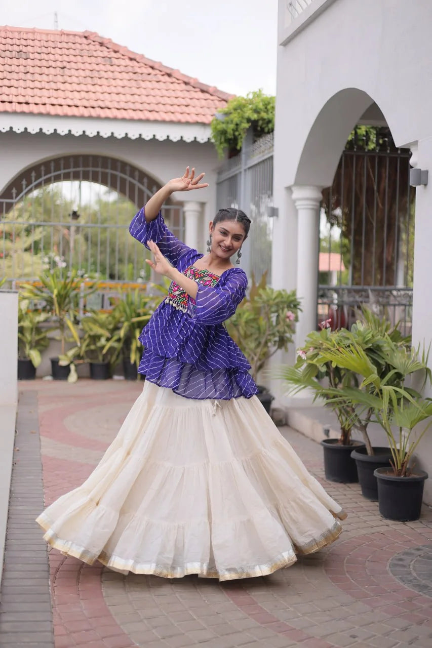 navratri lehenga choli purple laheriya top front view garba