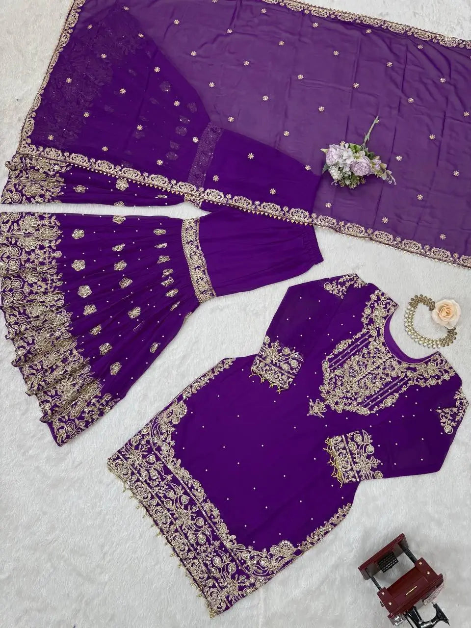 Royal Purple Embroidered Sharara Set