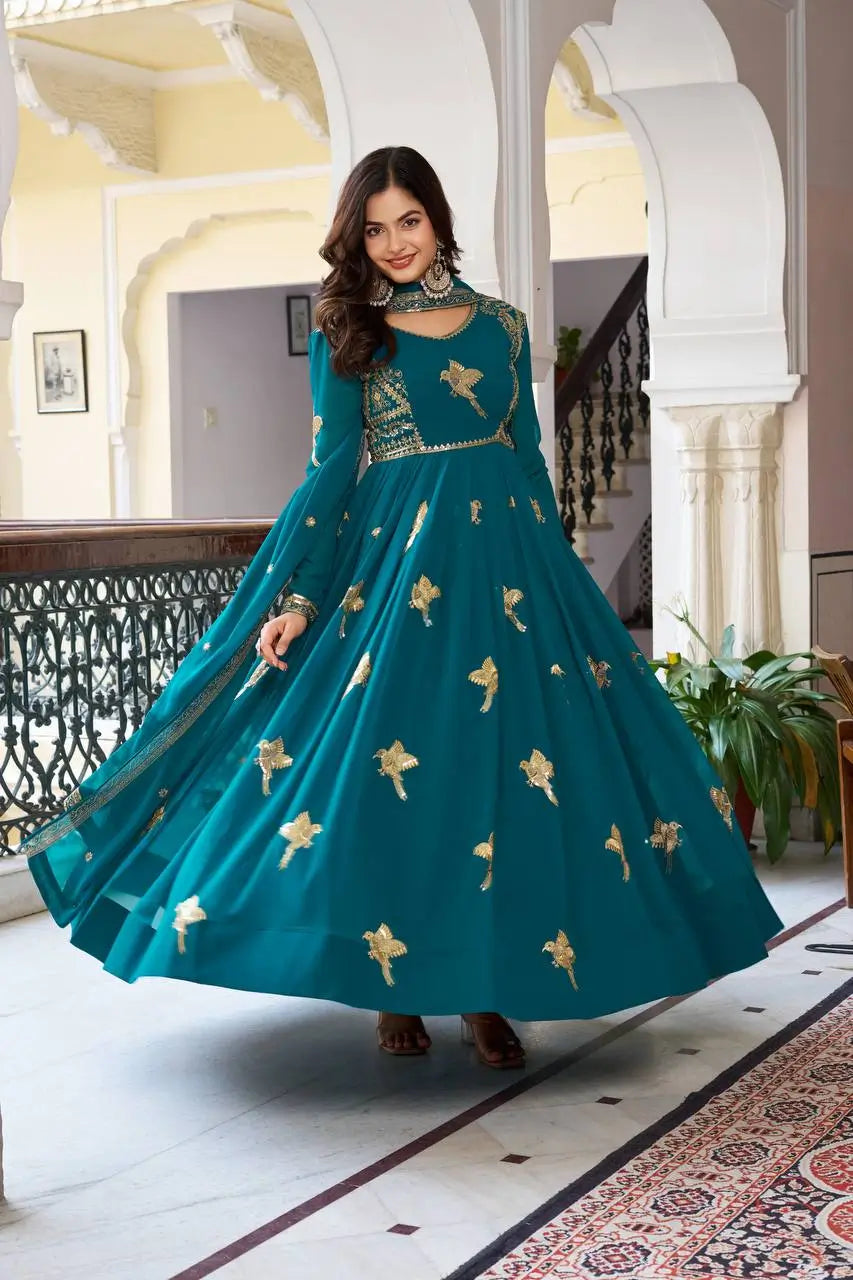 Emerald Green Embroidered Gown Set