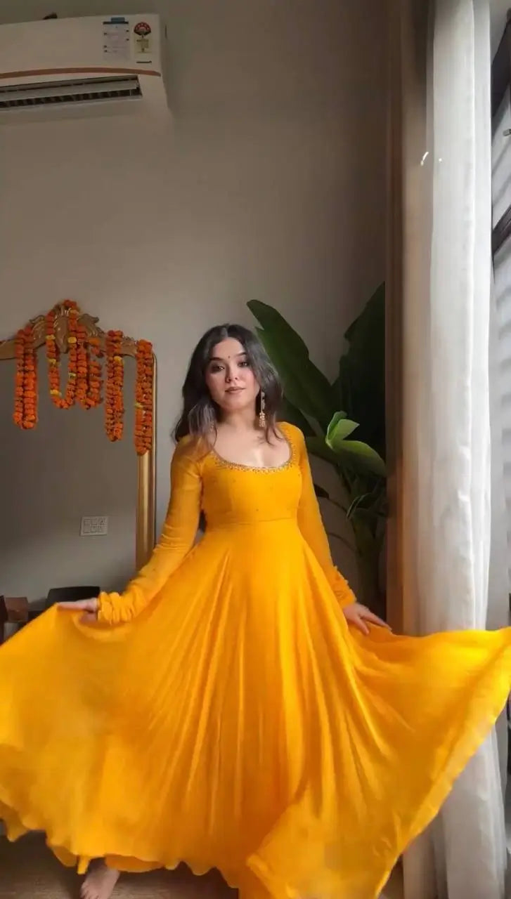 Haldi Yellow Georgette Anarkali Suit Set