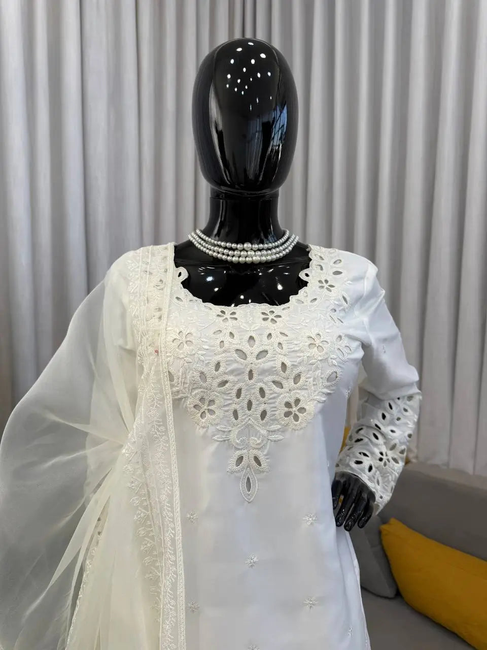 Elegant Off White Crepe Farshi Salwar Suit Set