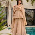 Beige Tabby Organza Mukesh Work Palazzo Set