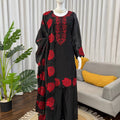 Black Floral Embroidered Fendy Silk Palazzo Set with Dupatta