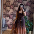 Brown Ombre Chinon Silk Embroidered Anarkali Set