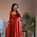 Burnt Orange Fendy Silk Embroidered Anarkali Set