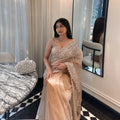 Champagne Beige Butterfly MonoNet Embroidered Saree with Sequin Work Satin Silk Inner view