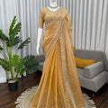 Champagne Gold Designer Saree with Heavy Work Blouse | Party Wear Full View