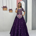 Deep Purple Embroidered Vichitra Silk Lehenga Choli Set