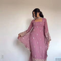 Dusty Rose Faux Georgette Embroidered Straight Suit Set