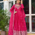 Rani Pink Embroidered American Silk Gown Set
