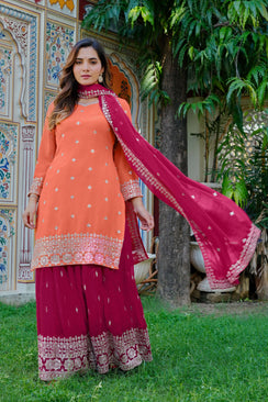 Peach & Rani Embroidered Plazo Set