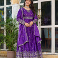 Royal Purple Embroidered Silk Gown Set