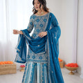 Teal Blue Embroidered Lehenga Set