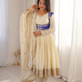 Ivory Cream & Royal Blue Anarkali Set