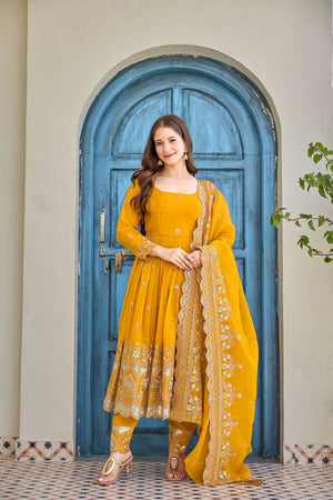 Yellow Embroidered Anarkali Set