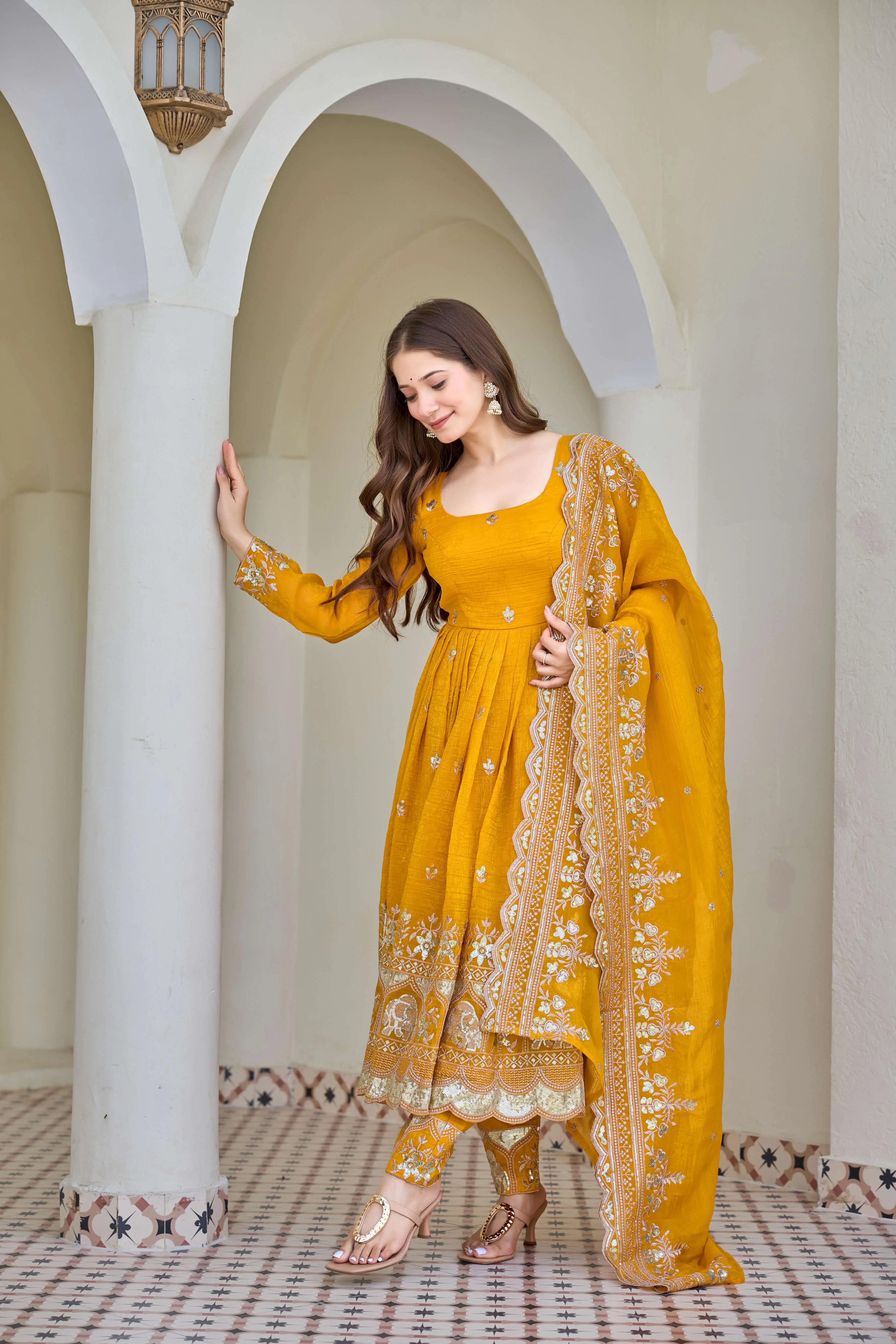 Yellow Embroidered Anarkali Set
