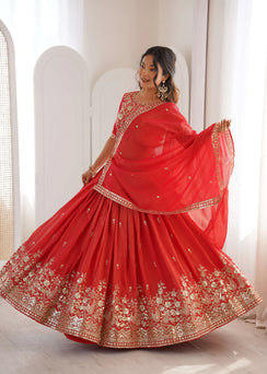 Bridal Red Simmer Silk Lehenga Set
