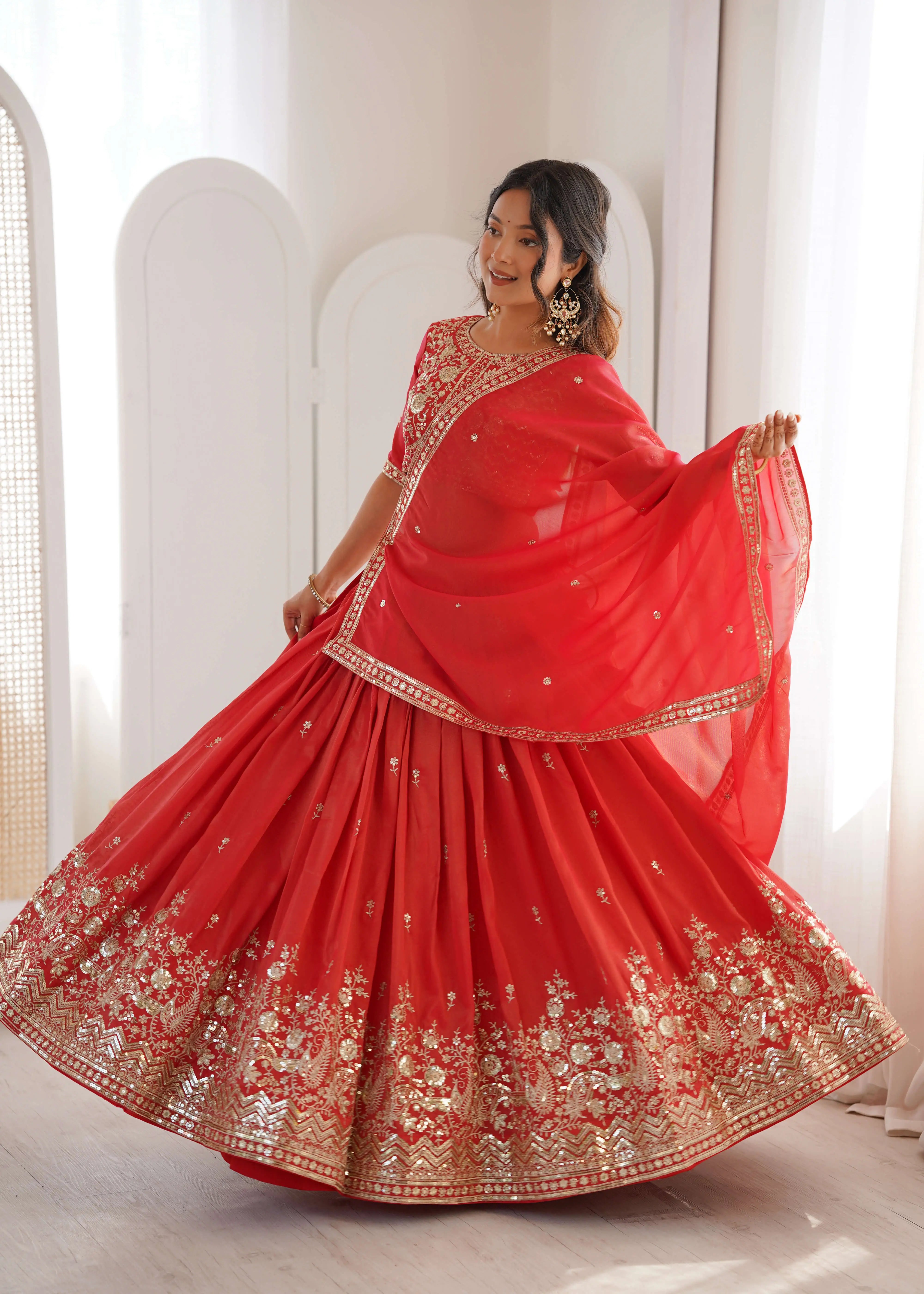 Bridal Red Simmer Silk Lehenga Set