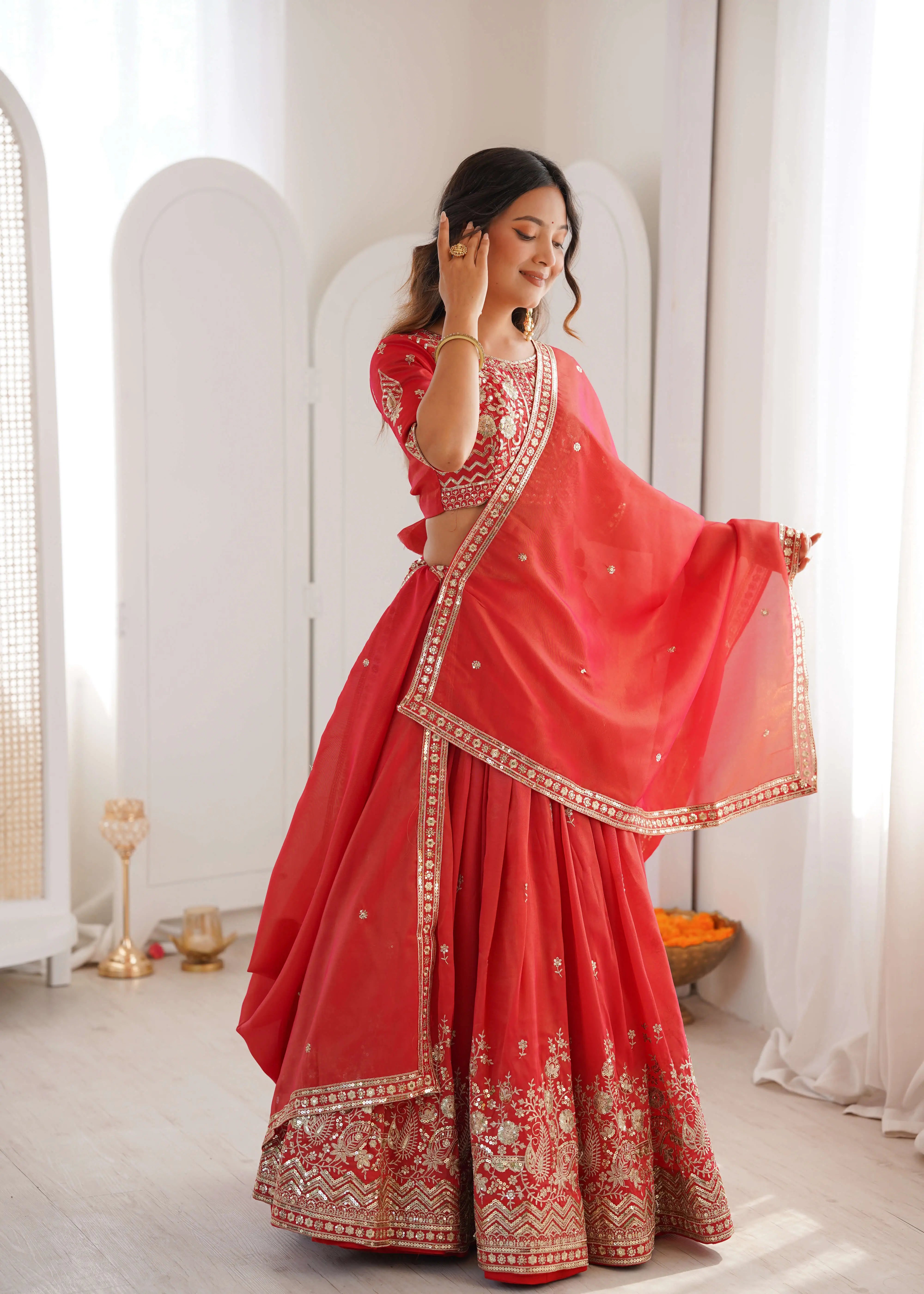 Bridal Red Simmer Silk Lehenga Set