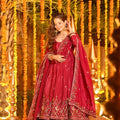 Red Embroidered Silk Anarkali Palazzo Suit Set