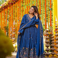Blue Embroidered Silk Anarkali Palazzo Suit Set