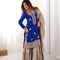 Royal Blue Chinon Silk Sharara Set