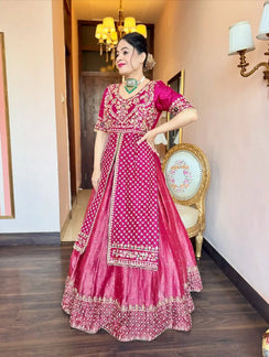 Rani Pink Chinon Silk Embroidered Lehenga Set