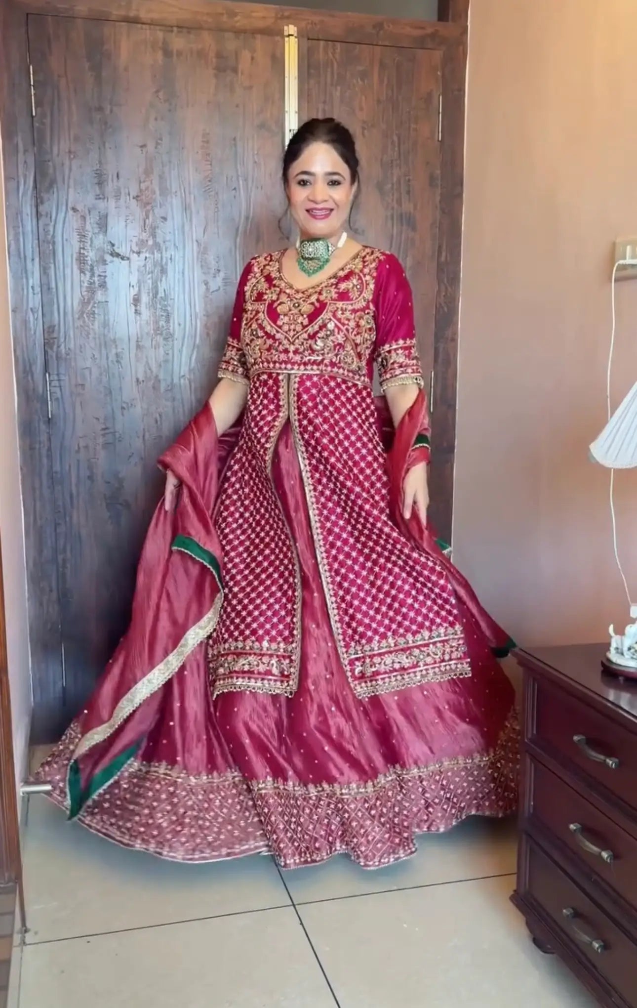 Rani Pink Chinon Silk Embroidered Lehenga Set