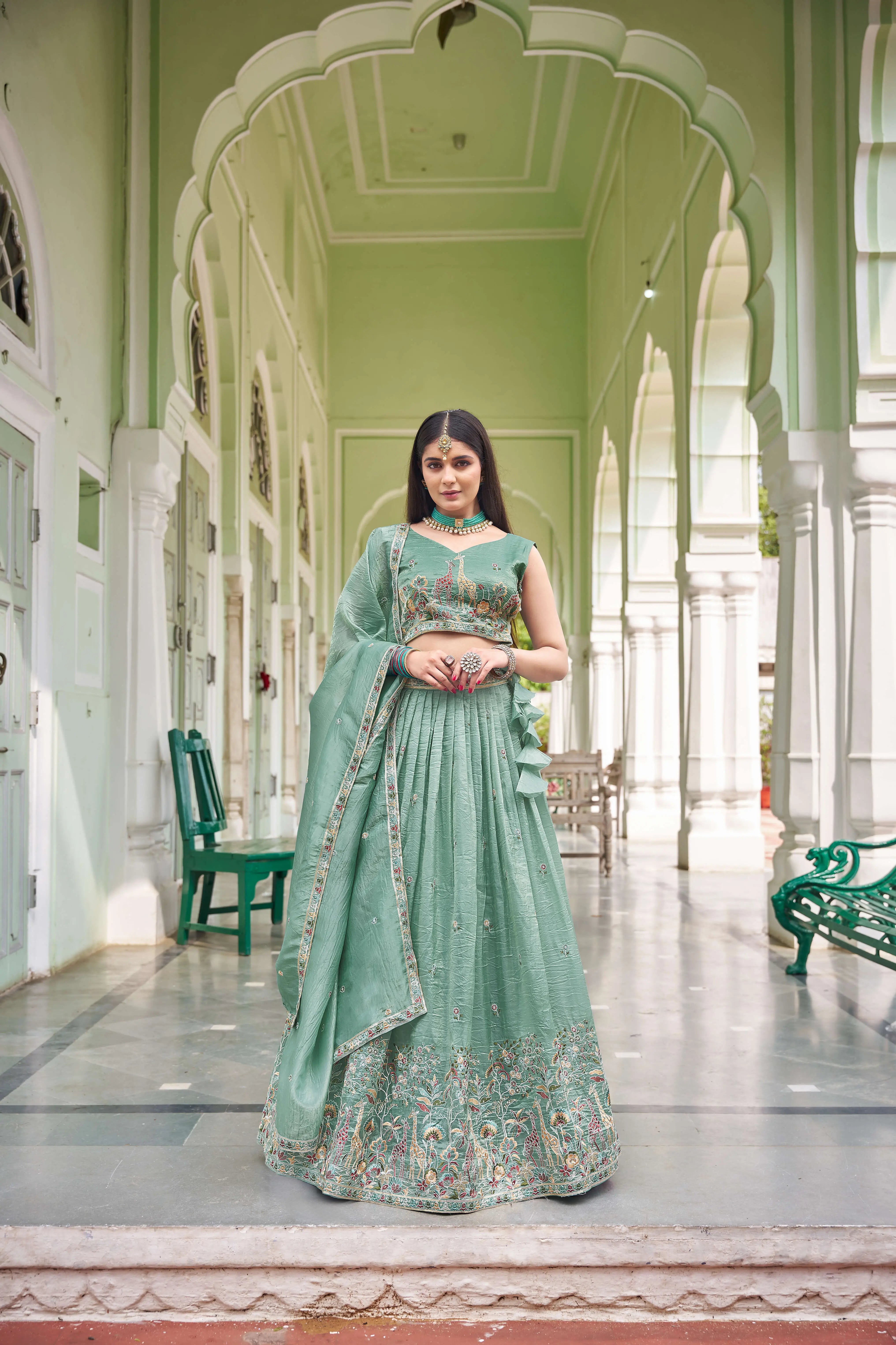 Sea Green Heavy Embroidered Lehenga Set