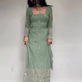 Mint Green Faux Georgette Embroidered Straight Suit Set