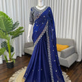 Navy Blue Fendy Silk Beads, Thread & Sequin Embroidered Saree with Heavy Work Blouse