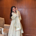 Off White Chinon Silk Embroidered Gown Set