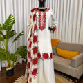 Off White Floral Embroidered Fendy Silk Palazzo Set with Dupatta