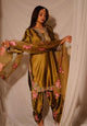 olive gold satin embroidered farshi salwar suit set – full front view