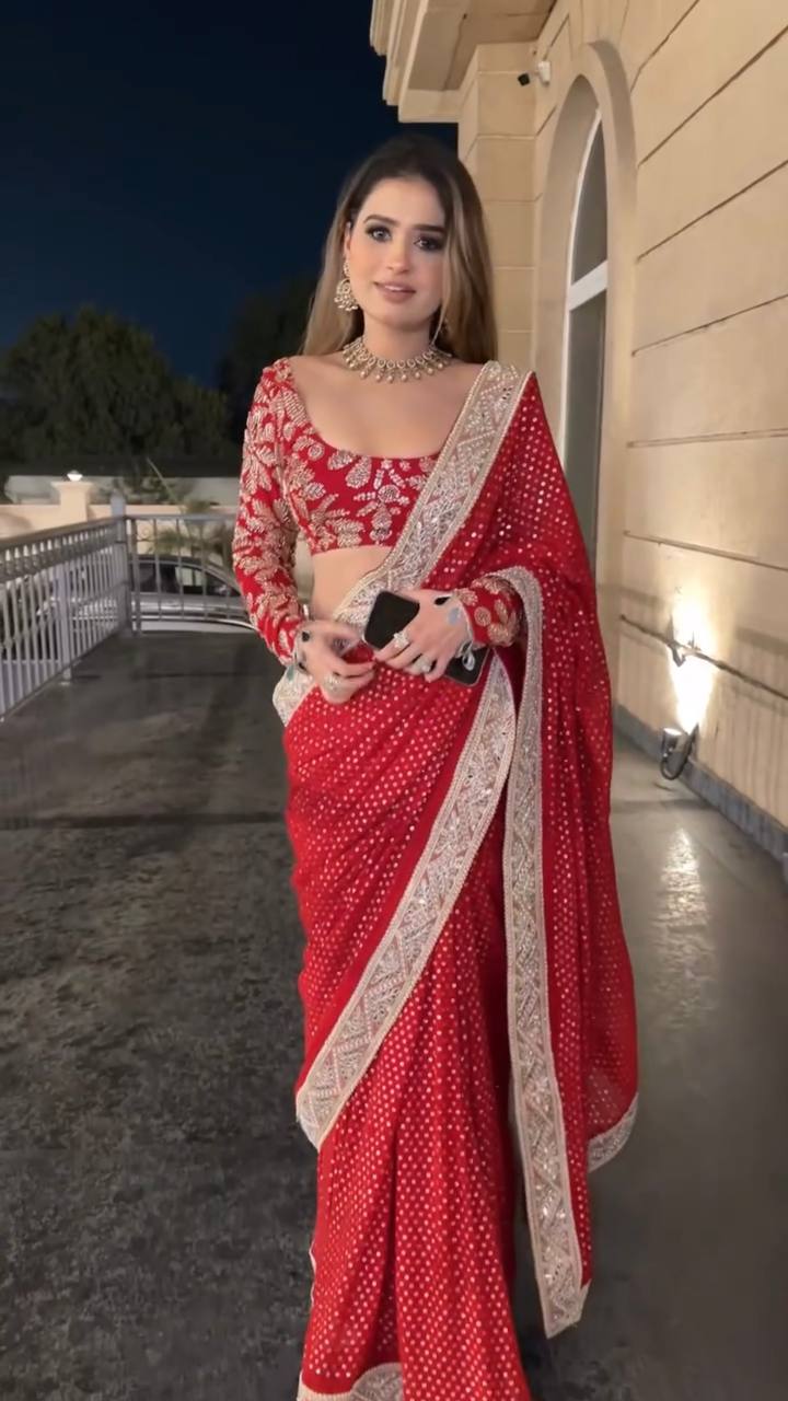 Red Embroidered Saree - Glam Wedding Saree with Designer Blouse by Chicora Wear
