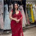 Red Embroidered Ready-to-Wear Lehenga Saree with Blouse