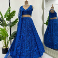 Royal Blue Faux Georgette Embroidered Lehenga Set