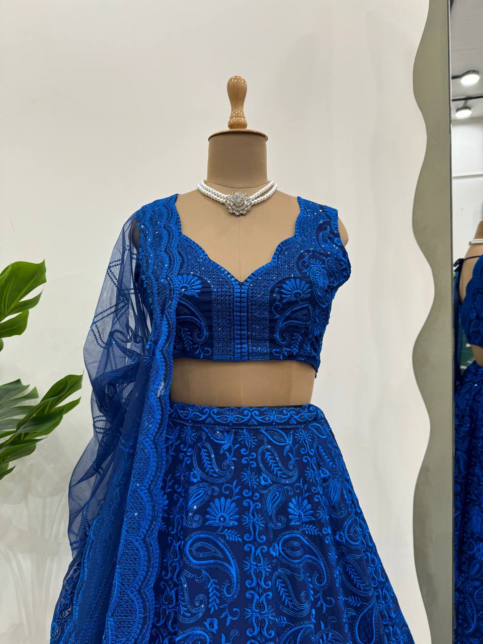 Royal Blue Faux Georgette Embroidered Lehenga Set