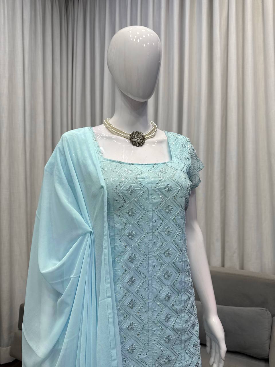 Sky Blue Kareena 90s Iconic Suit Set