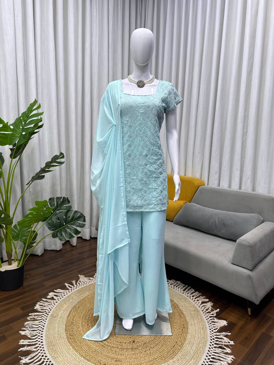 Sky Blue Kareena 90s Iconic Suit Set