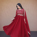 maroon anarkali gown with dupatta full front view