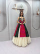 green pink bandhej navratri chaniya choli front drape with gamthi mirror choli
