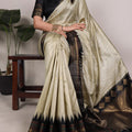 bhagalpuri silk saree zari border cream ivory full view