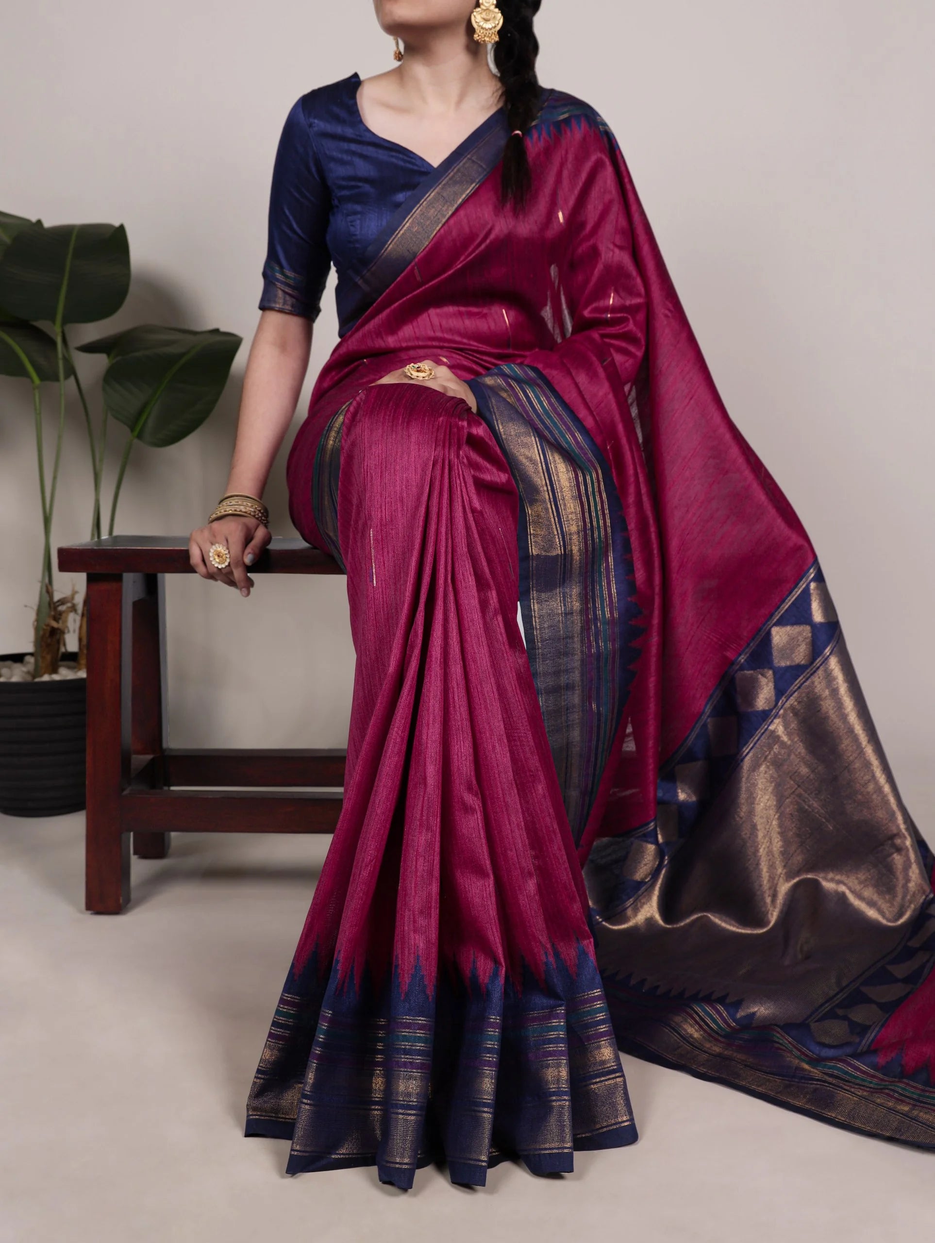 bhagalpuri silk saree zari border magenta full body model