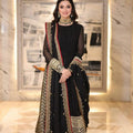 Black faux blooming anarkali set full length embroidered hem border Chicorawear