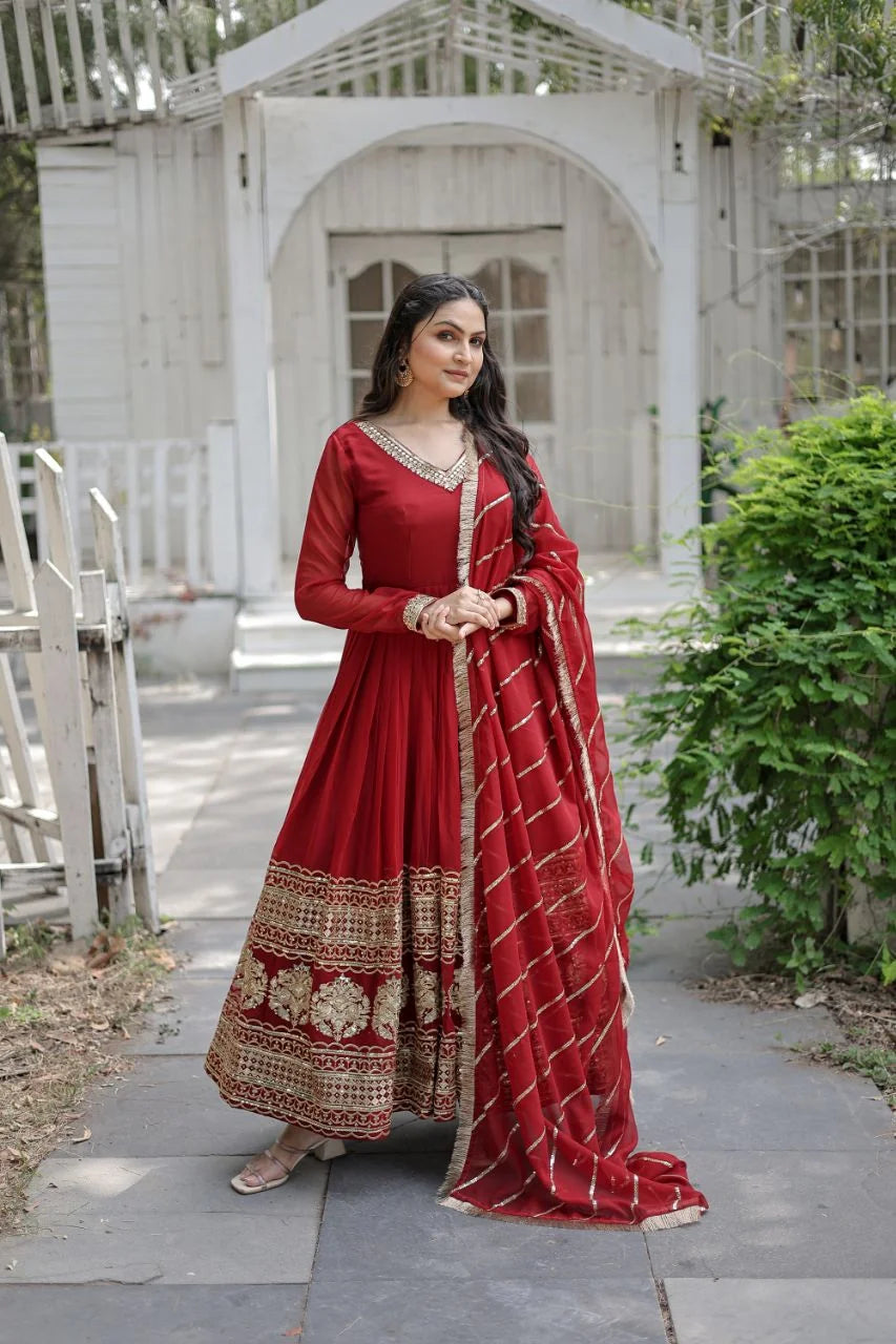 black gown with dupatta draped front gota stripe