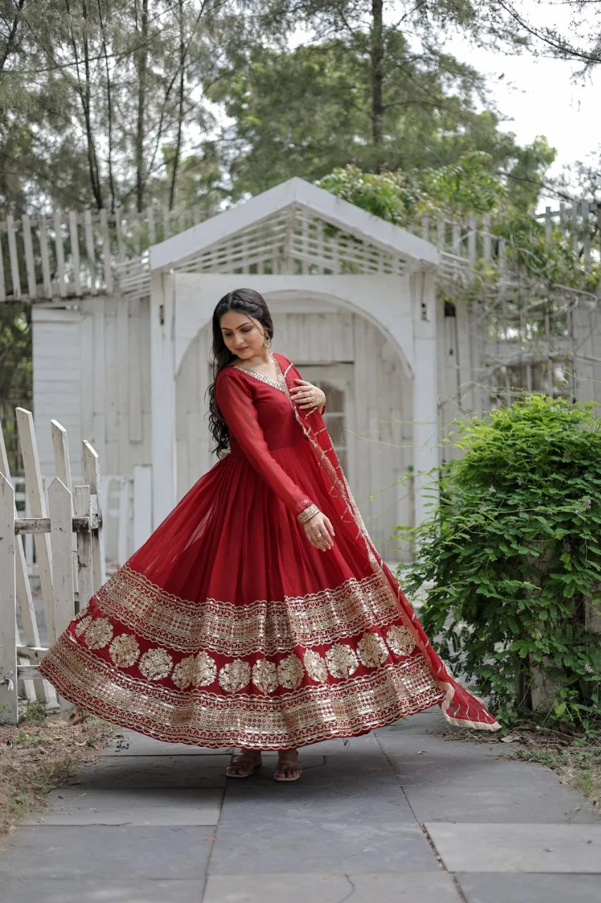 black gown with dupatta full front view gold border